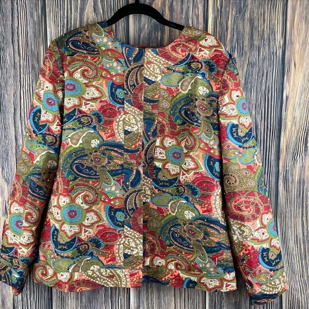 Indigo Moon Ladies Multi-Colored Embroidered Eye-hook Closure Jacket- Size XL